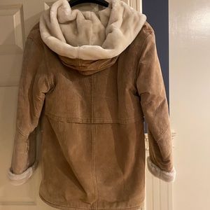 Leather suede outer coat with faux fur lining
